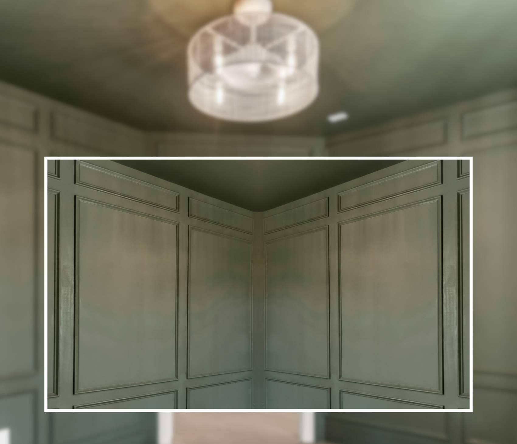 Spacious living area with custom trim and shiplap walls by Airlie Homes